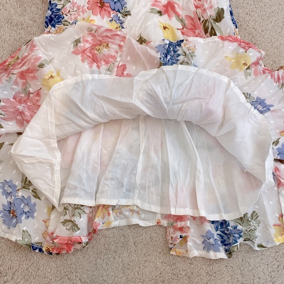 Lulus NWT Bouquet of Blooms Ivory Floral Print Clip Dot Mini Dress Size Small - Picture 12 of 16